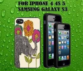 ANIMAL ELEPHANT ART Custom Case/Cover FOR Apple IPhone 4 5 Samsung S3 /S4 BLACK/WHITE WITH FREE SCREEN PROTECTOR